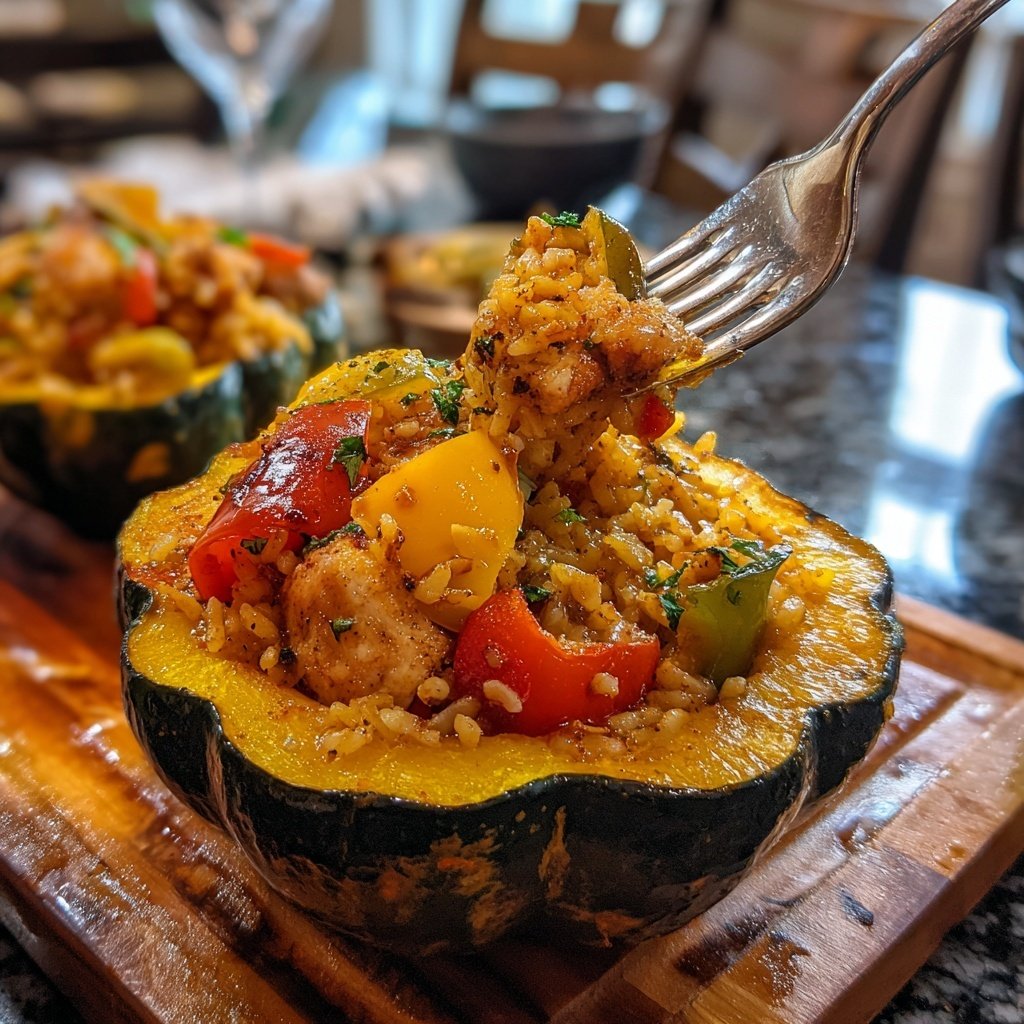 Chicken And Rice Stuffed Acorn Squash