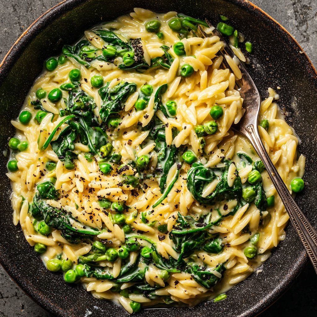 Creamy Lemon Orzo with Greens