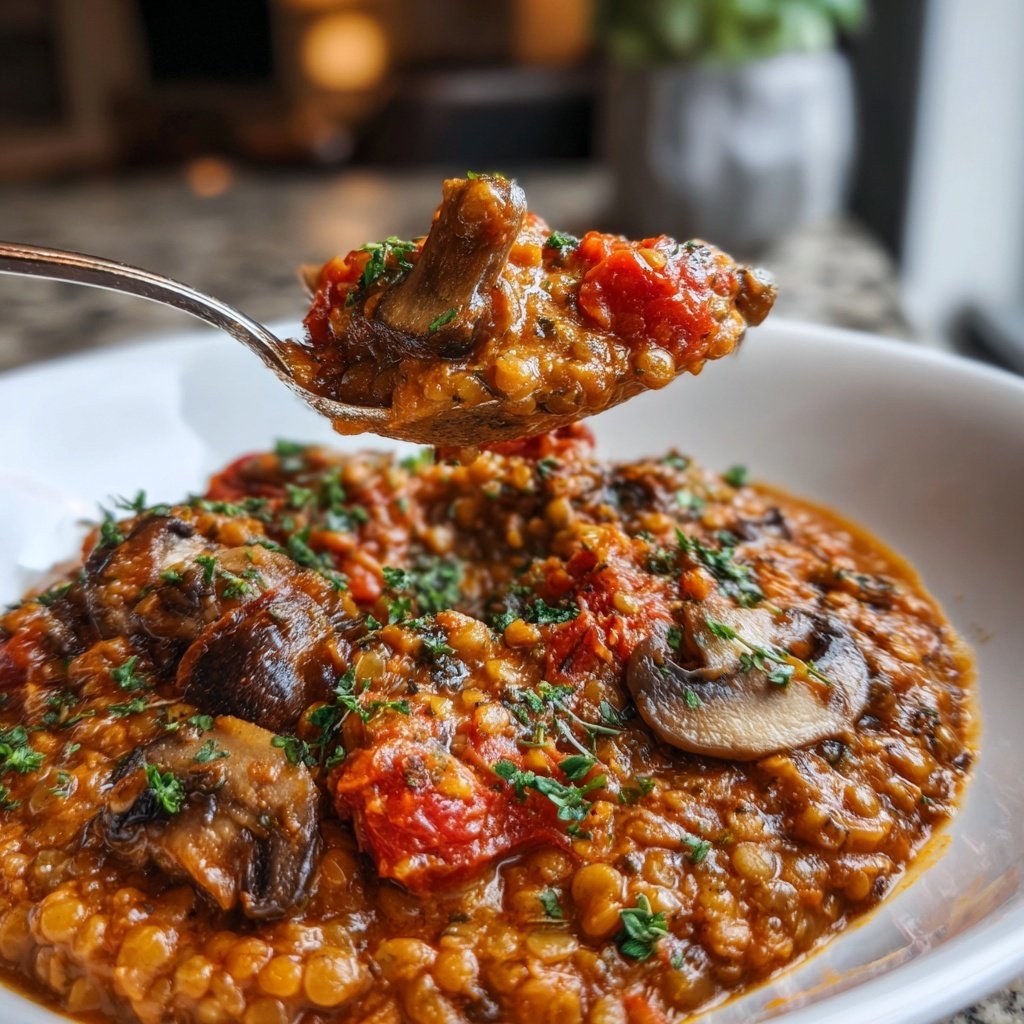 Creamy Tomato Mushroom Lentils