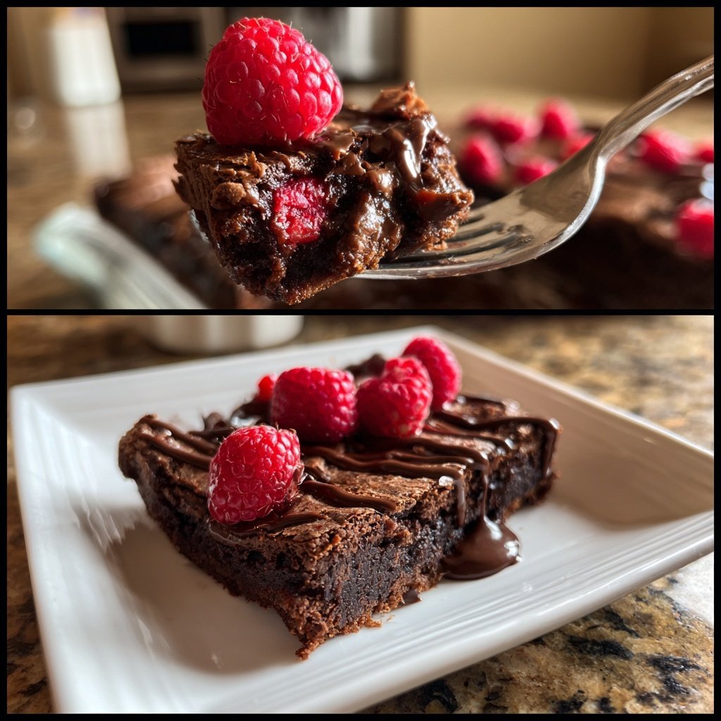 Cottage Cheese Brownies with Raspberries