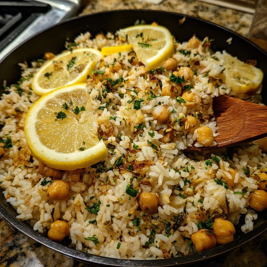 Garlic Lemon Chickpea Rice Skillet