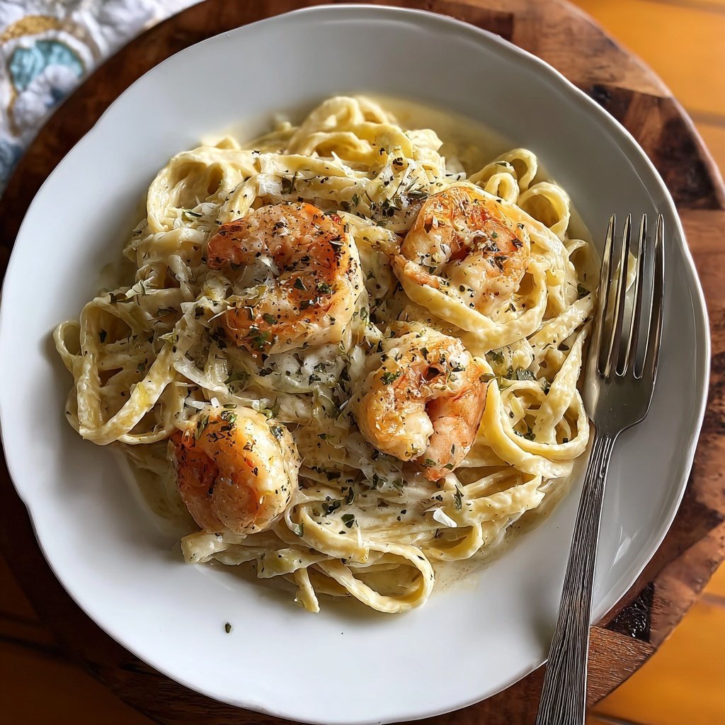 Shrimp Alfredo Pasta With Garlic Cream Sauce