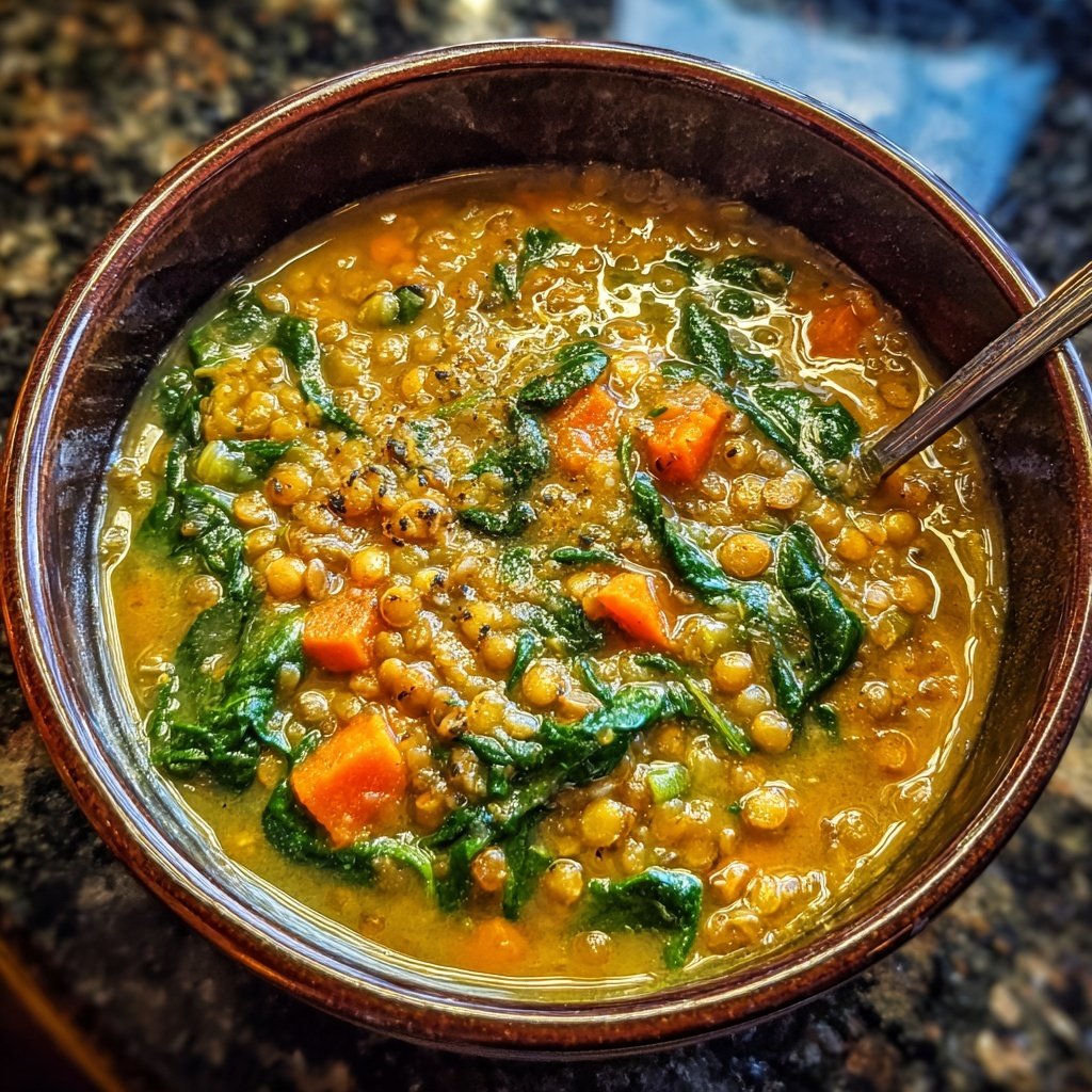 Healthy Crockpot Spinach Lentil Soup